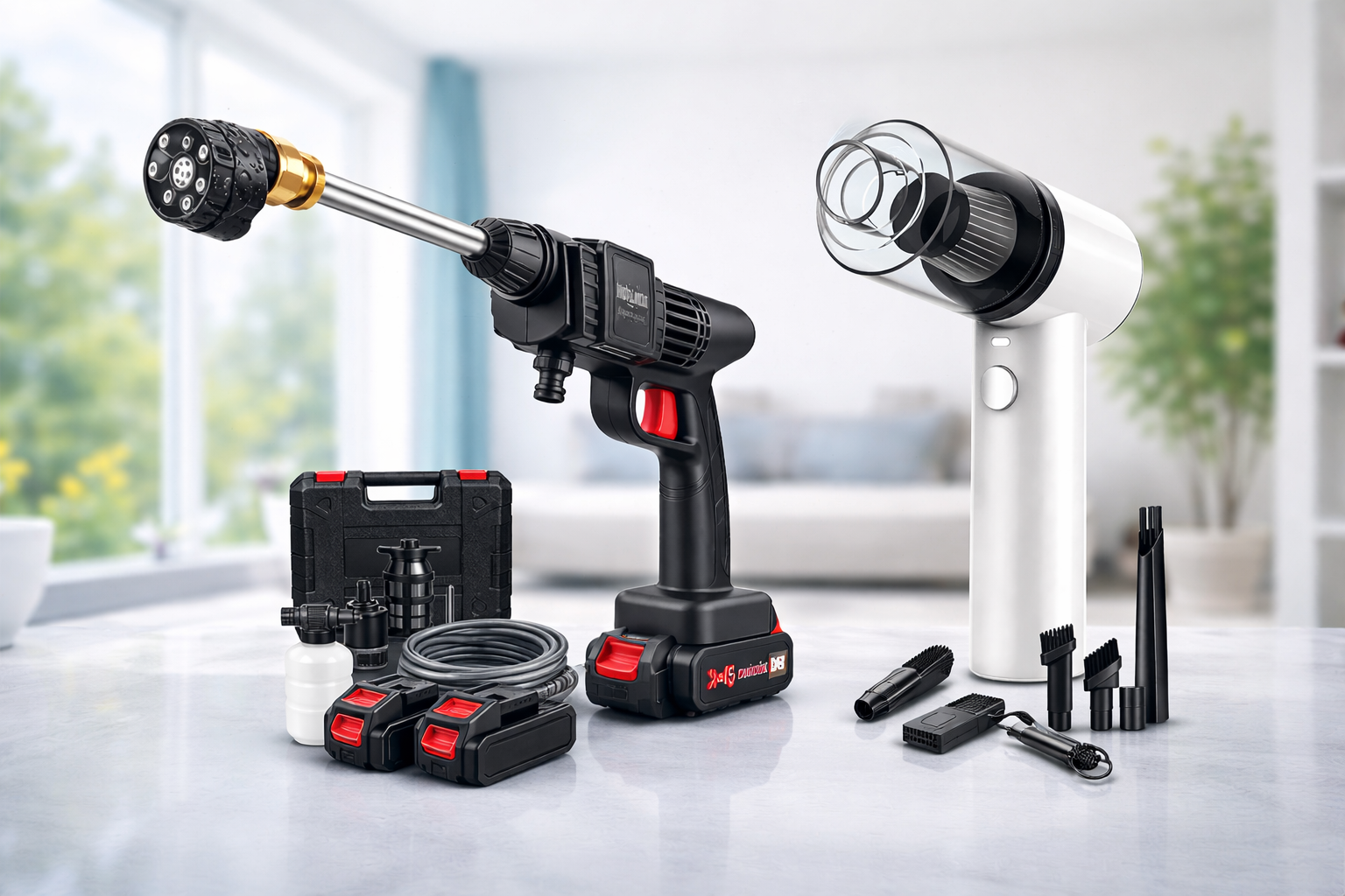 COMBO 💦 Hidrolavadora Inalámbrica + 💨 Aspiradora Portátil 4 en 1