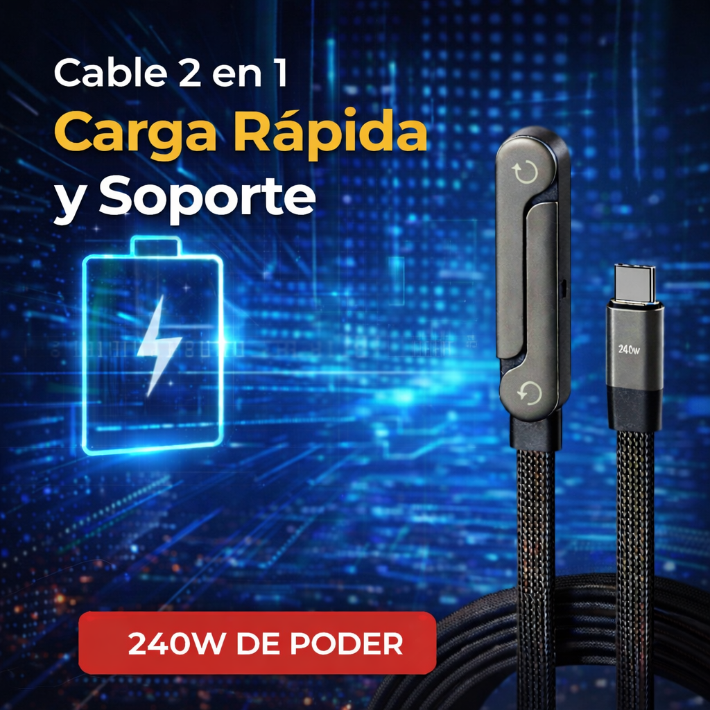 Cable De Carga Ultra Rápida Con Soporte Invisible 2 en 1