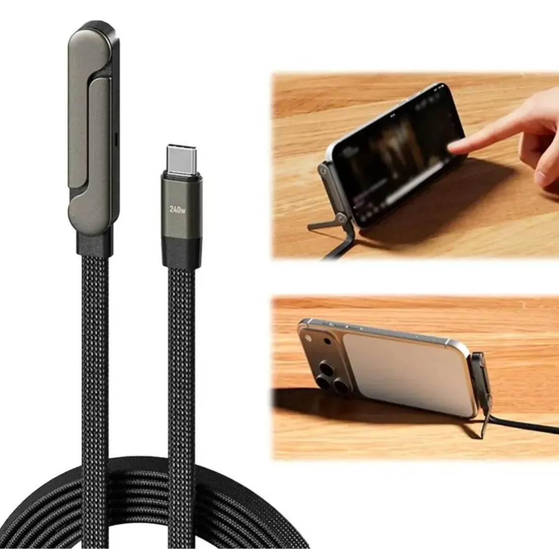 Cable De Carga Ultra Rápida Con Soporte Invisible 2 en 1