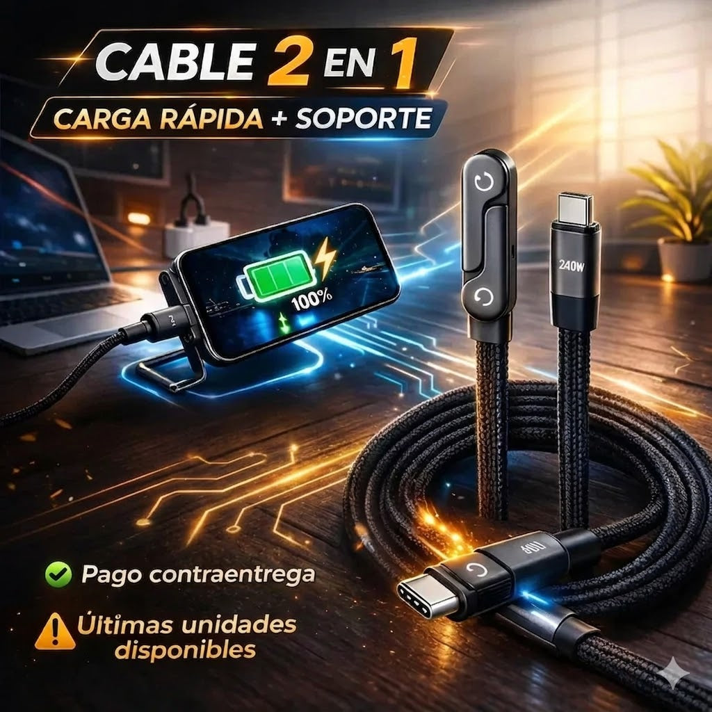 Cable De Carga Ultra Rápida Con Soporte Invisible 2 en 1