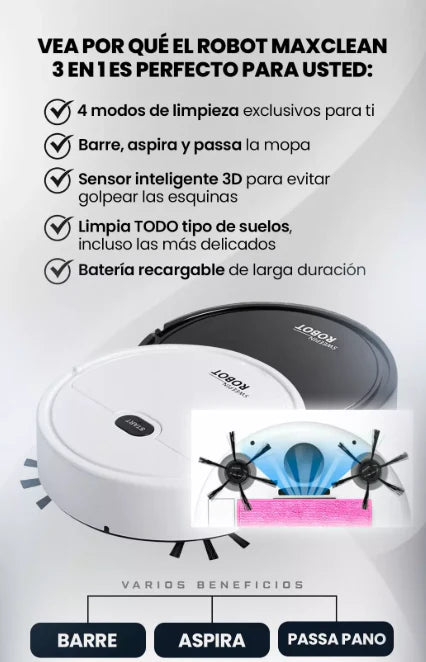 🤖 Mini Robot de Limpieza Automático - 3 em 1: Barre, Aspira y passa la mopa